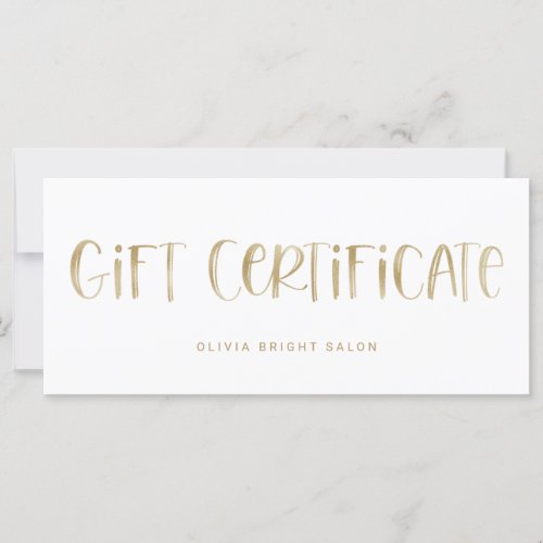 Hand Lettered Font Gold  Gift Certificate