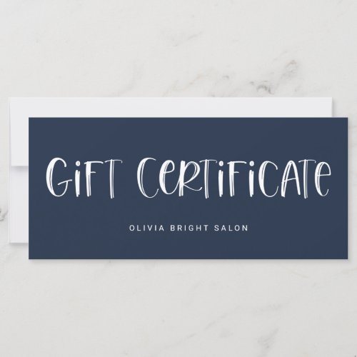 Hand Lettered Font Navy Blue  Gift Certificate