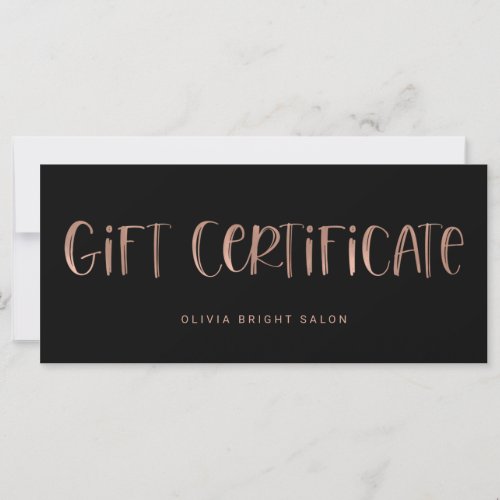 Hand Lettered Font Rose Gold  Gift Certificate