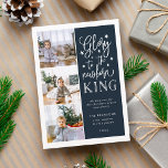 Hand Lettered Glory | Christmas Photo Collage Card<br><div class="desc">Beautiful typography based holiday photo card features three of your favorite family photos in a square format along the left side. "Glory to the newborn king" appears on the right in white hand lettered typography on a rich navy blue background dotted with festive stars. Customize with your personal greeting, family...</div>