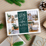 Hand Lettered Glory | Christmas Photo Collage Card<br><div class="desc">Modern typography based holiday photo card features four of your favorite photos in a square format, with "Glory to the newborn king" centered in white hand lettered style typography on festive forest green. Personalize with your family name, individual names and/or your custom Christmas message. Cards reverse to a pattern of...</div>