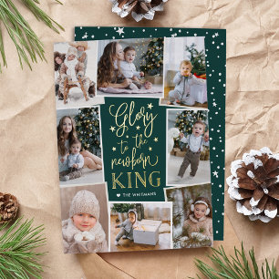 Hand Lettered Glory   Multi Photo Collage Foil Holiday Card