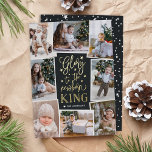 Hand Lettered Glory | Multi Photo Collage Foil Holiday Card<br><div class="desc">Beautiful typography based religious holiday photo card features eight of your favorite family photos arranged in a collage layout. "Glory to the newborn king" appears in the center in gold foil hand lettered typography on a modern charcoal gray chalkboard style background dotted with festive stars. Personalize with your family name...</div>