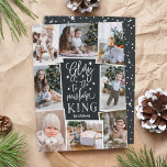 Hand Lettered Glory | Multi Photo Collage Holiday Card<br><div class="desc">Beautiful typography based religious holiday photo card features eight of your favorite family photos arranged in a collage layout. "Glory to the newborn king" appears in the center in white hand lettered typography on a modern charcoal gray chalkboard style background dotted with festive stars. Personalize with your family name beneath....</div>