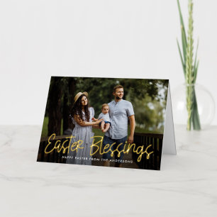 Hand-Lettered Gold Foil Easter Blessings Photo Foil Holiday Card