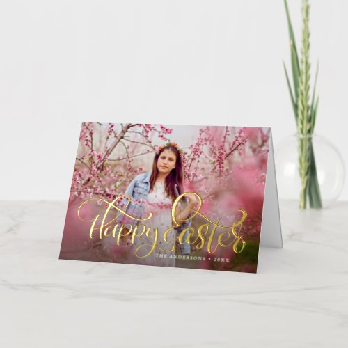 Hand_Lettered Gold Foil Script Photo Easter Card