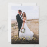 Hand Lettered Gold Script Heart Photos Wedding Thank You Card<br><div class="desc">Elegant and simple wedding thank you template 2-sided card featuring a hand lettered typography script text with a heart between the words. Add your favorite photo full bleed in the front and another photo in the back with default message on the back that is editable.</div>