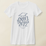 Hand-lettered Grad 2022 with Name Navy Cap T-Shirt<br><div class="desc">Featuring my original hand-lettering and hand-drawn cap illustration. Personalize with your name or school.</div>