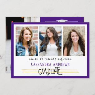 Hand Lettered Graduate Editable Purple 4-Photo Invitation