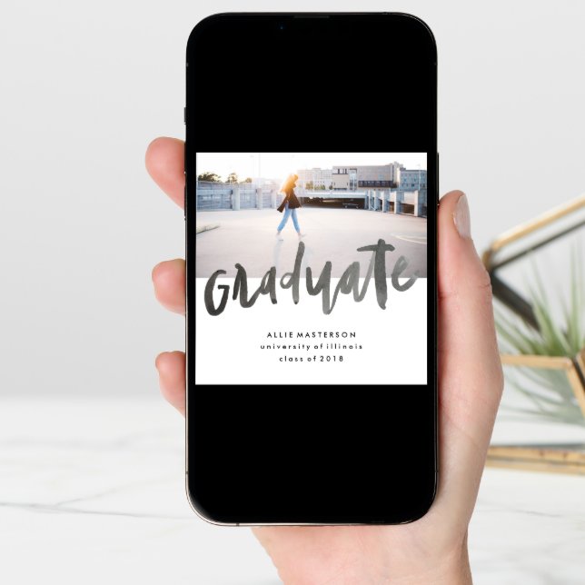 Hand Lettered Graduate | Square Announcement Card (Front Digital)