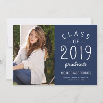 Hand Lettered Graduation Photo Announcement Blue by HolidayInk at Zazzle