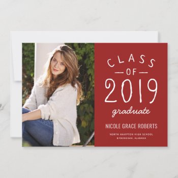 Hand Lettered Graduation Photo Announcement Red by HolidayInk at Zazzle