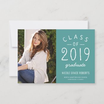 Hand Lettered Graduation Photo Announcement Teal by HolidayInk at Zazzle