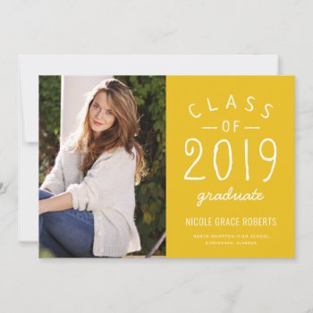 Hand Lettered Graduation Photo Announcement Yellow by HolidayInk at Zazzle