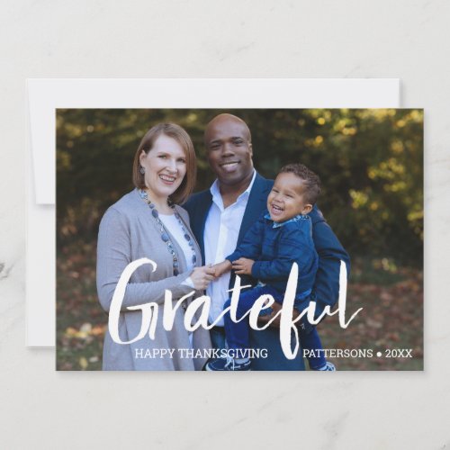Hand Lettered Grateful Custom Photo Thanksgiving Announcement