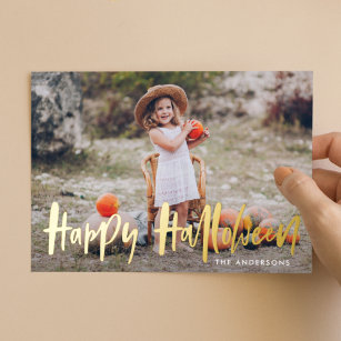 Hand-Lettered Halloween Photo Foil Holiday Card