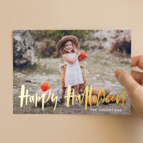 Hand_Lettered Halloween Photo Foil Holiday Card