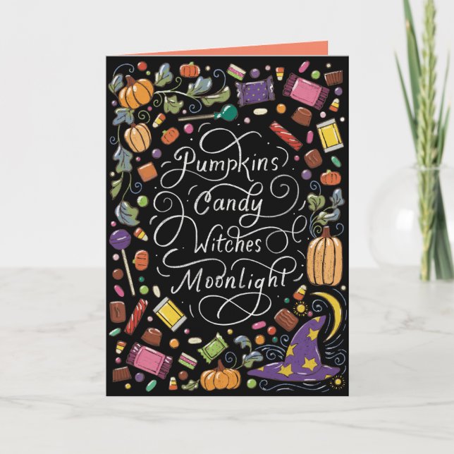 Hand-lettered Halloween Wishes Holiday Card (Front)
