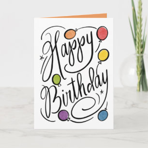 Hand-Lettered Happy Birthday Rainbow Balloons Card