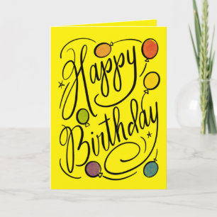 Hand-Lettered Happy Birthday Rainbow Balloons Card