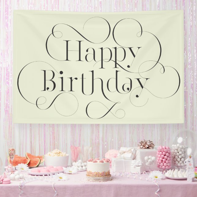 Hand-lettered Happy Birthday text with flourishes Banner (Party)