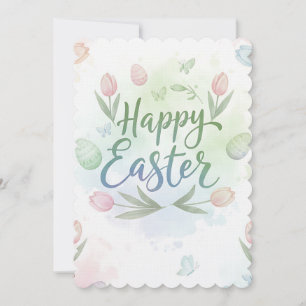 Hand-Lettered Happy Easter Watercolor Greeting Holiday Card
