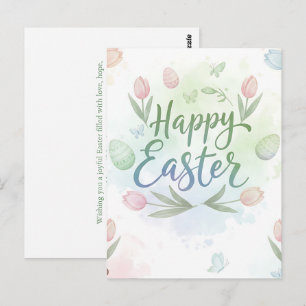 Hand-Lettered Happy Easter Watercolor Greeting Postcard