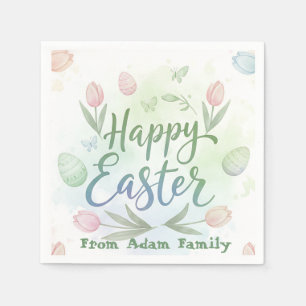 Hand-Lettered Happy Easter Watercolor Napkins