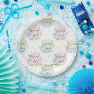 Hand-Lettered Happy Easter Watercolor Paper Plates