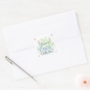 Hand-Lettered Happy Easter Watercolor Square Sticker