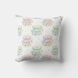 Hand-Lettered Happy Easter Watercolor Throw Pillow
