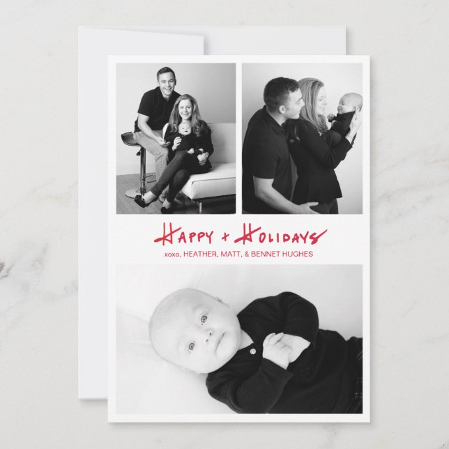 Hand Lettered Happy + Holidays Multi Photo Card (Front)