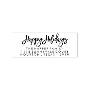 Hand-Lettered Happy Holidays Return Address Stamp
