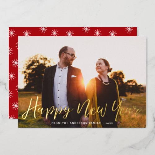 Hand_Lettered Happy New Year Photo Foil Holiday Card