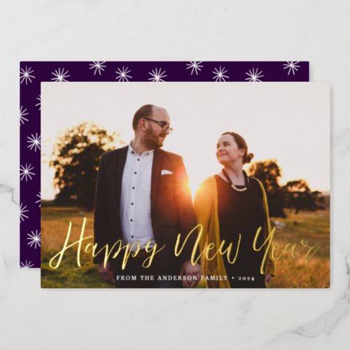 Hand_Lettered Happy New Year Photo Foil Holiday Card