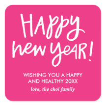 Hand Lettered Happy New Year Stickers - Pink