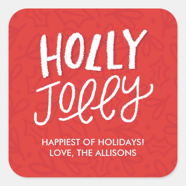 Hand Lettered Holly Jolly Christmas Stickers - Red (Front)