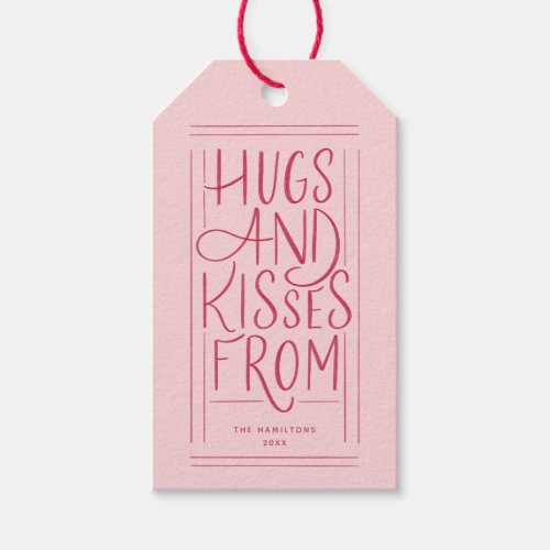Hand_lettered Hugs and Kisses Pink Valentines Day Gift Tags