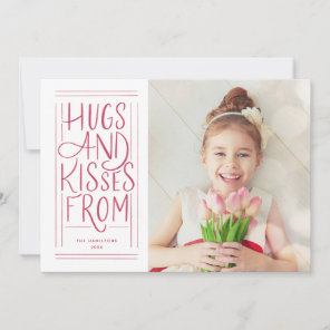 Hand-lettered Hugs and Kisses Valentine's Photo Holiday Card