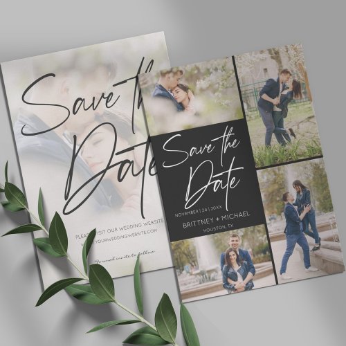 Hand Lettered Image Collage Black Save The Date