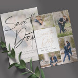 Hand Lettered Image Collage Save The Date Foil Invitation<br><div class="desc">Take your 5 best images from your engagement photo session with 4 for the front and one for the back. It features a hand lettering design that says Save the Date.</div>