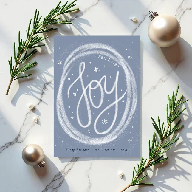 Hand-lettered Joy- Non-Photo Flat Holiday Card | Zazzle