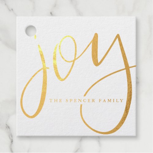 Hand Lettered Joy Personalized Name Gold Foil Favor Tags