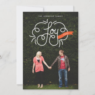 hand lettered joy red ribbon holiday photo card