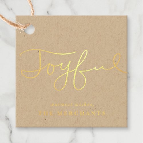 Hand Lettered Joyful Script Kraft Foil Favor Tags