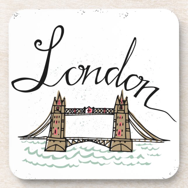 Hand Lettered London Bridge Drink Coaster (Front)