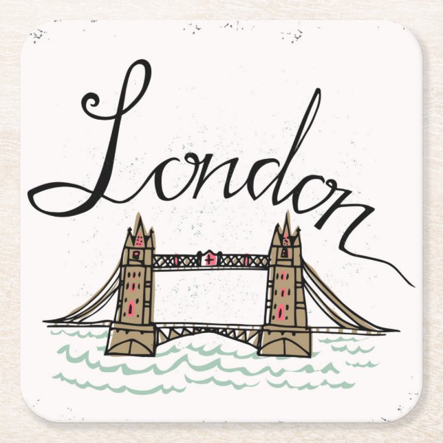 Hand Lettered London Bridge Square Paper Coaster (Front)