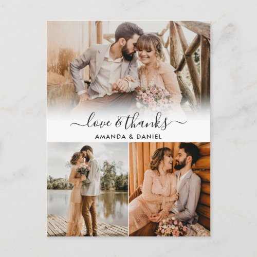 Hand Lettered Love and Thanks Wedding Photo Announcement Postcard