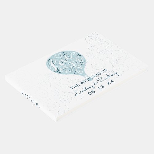 Hand Lettered Love Blue Hot Air Balloon Wedding Guest Book