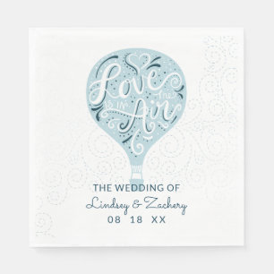 Hand Lettered Love Blue Hot Air Wedding Monogram Napkins